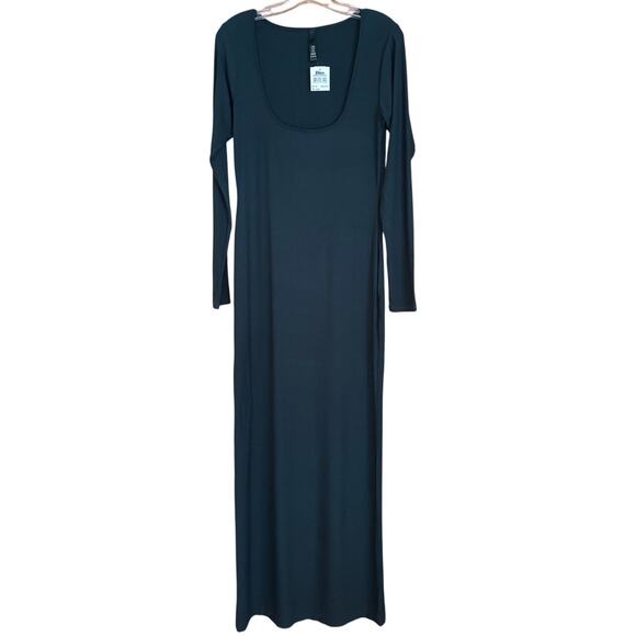 NWT Skims Soft Lounge Long Sleeve Ribbed Dress Dark Green, XL - Picture 1 of 3